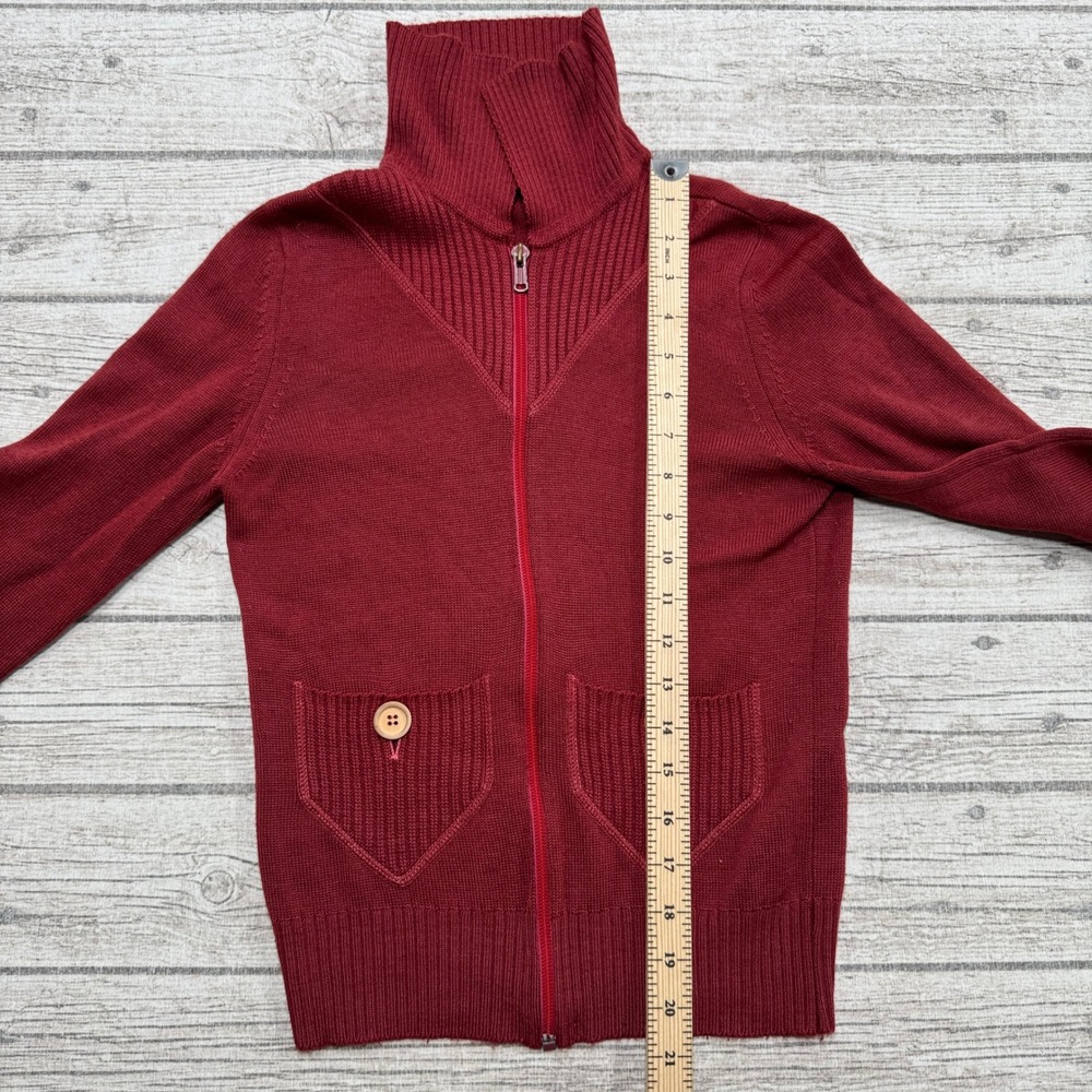 Vintage Rodier Paris Sweater Women's XS Burgundy Zip Up Mockneck Knit Cardigan - Picture 5 of 6